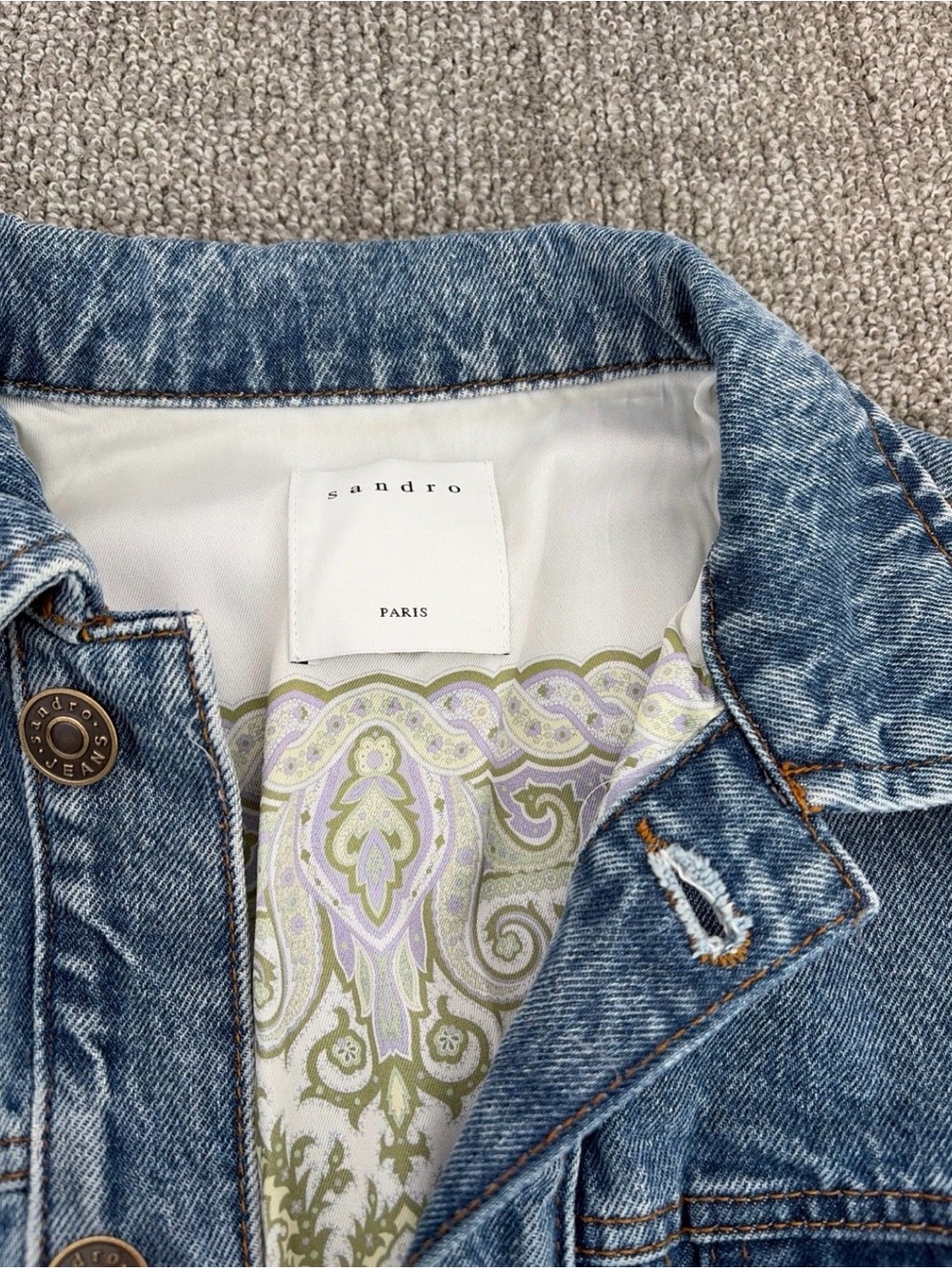 Sandro Light Blue Denim Jacket with paisley lining - Picture 3 of 4